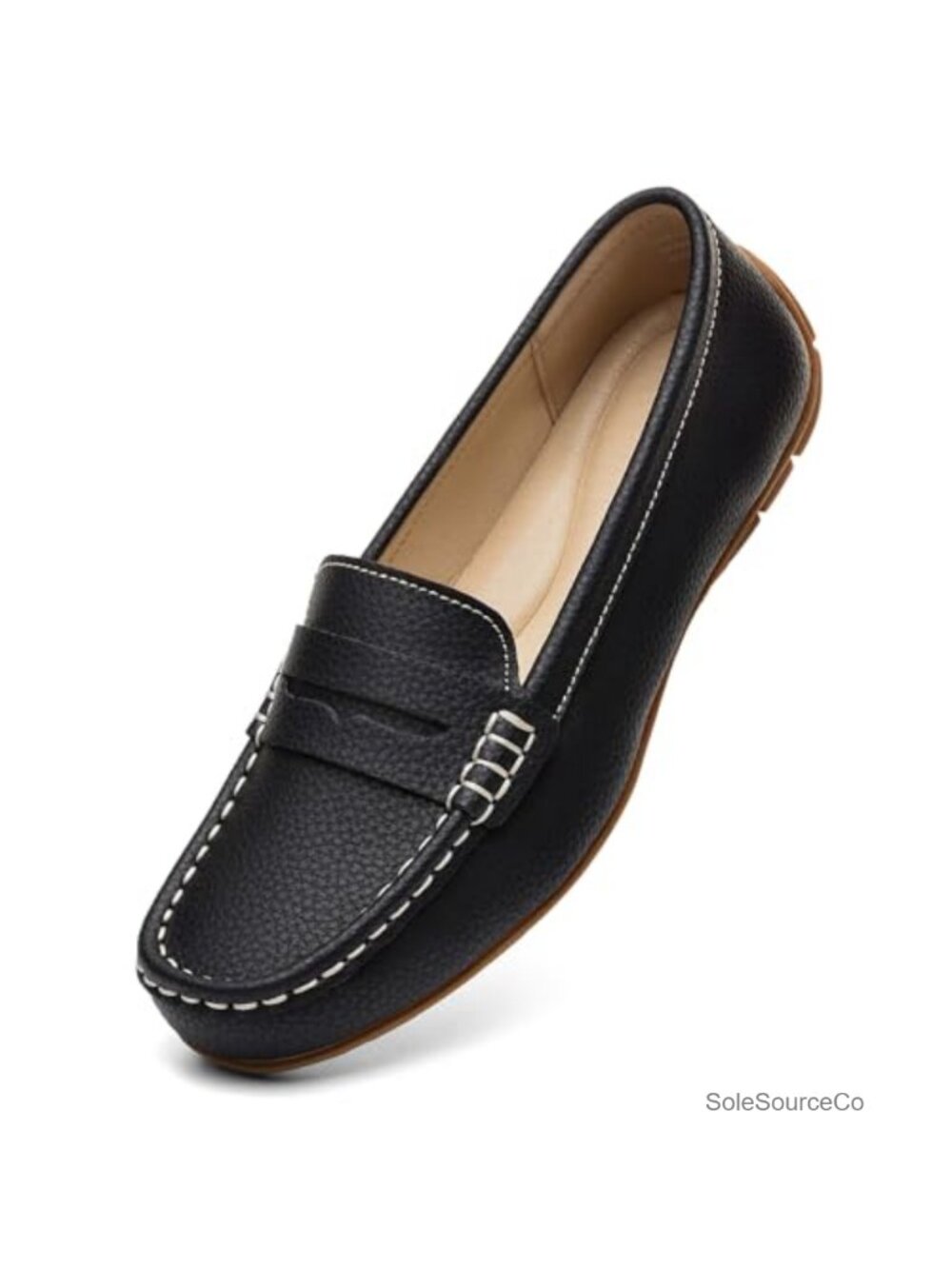 Pebbled Leather Penny Loafers Slip-Ons Women's Memory Foam Comfort Work Office